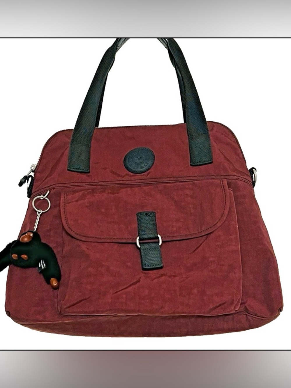 Kipling Davina Burgundy Nylon Canvas Shoulder Tote Bag Purse Packable College